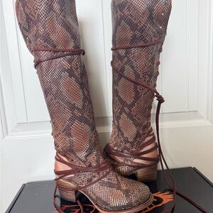 Freebird Pink Snakeskin Coal Boots
